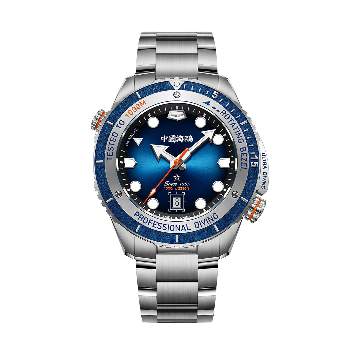 Ocean Series Ultra 1000m Waterproof Helium Valve Design Integrated Rotating Bezel Diving Watch 45mm