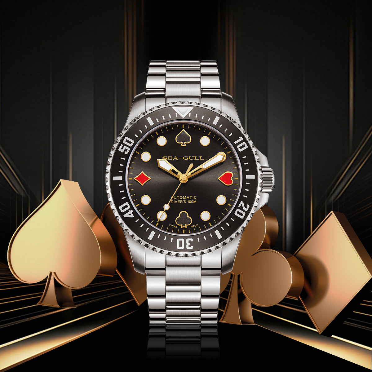 Ocean Series 100m Waterproof Poker Master Dive Watch 44.5mm