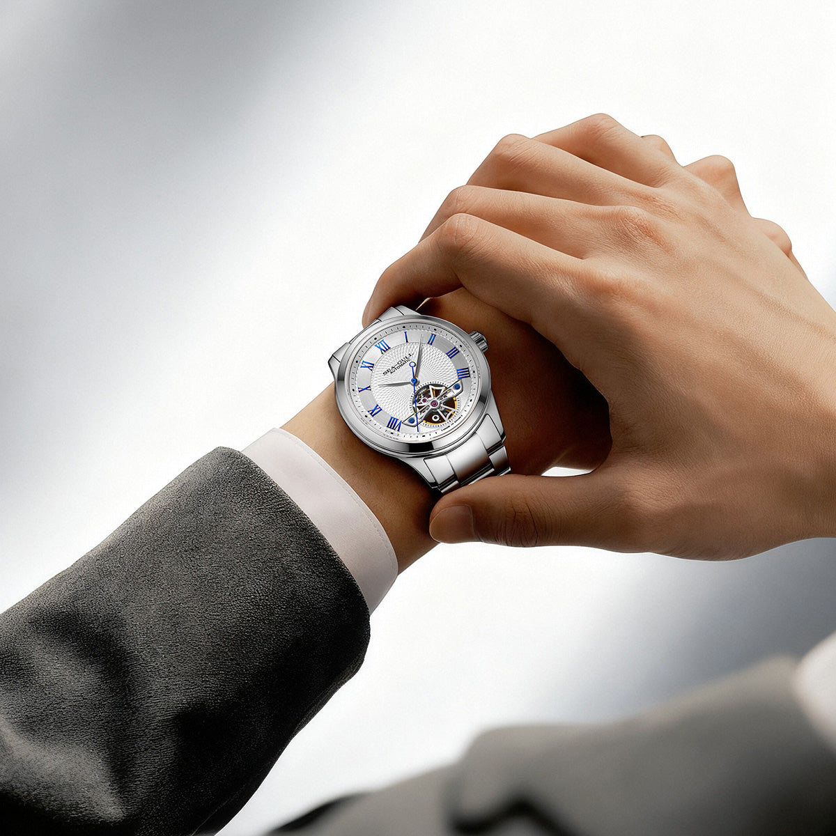 Open Heart Flywheel Guilloché Dial Automatic Watch 39mm