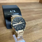 Armani Exchange Hampton AX2122 Men's Chronograph Watch – Black Dial with Gold Stainless Steel Strap