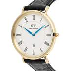 Classic Roman Numerals Date Black Croc Belly Gold